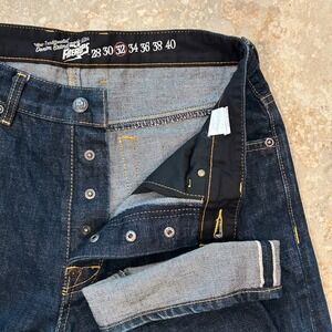 Fiberops Jeans Mens 32x32 Blue Selvedge Denim Dark Wash Button Fly Straight Leg